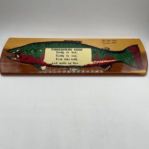 Trout Fish Fisherman Code Wood Plaque 14” Rustic Cabin Man Cave Vtg Mid Century